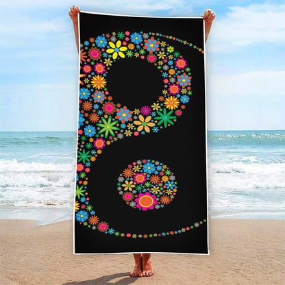 Colorful Flowers Yin Yang Print Beach Towel