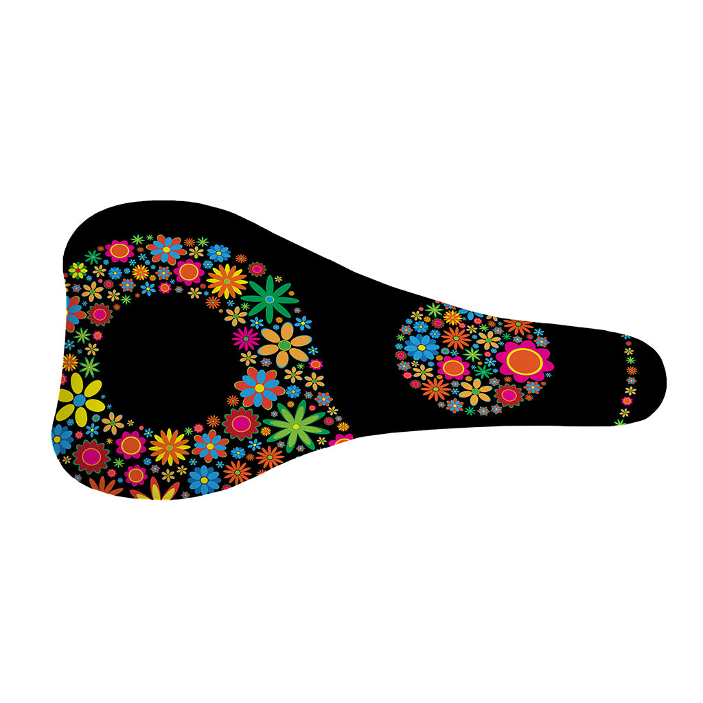 Colorful Flowers Yin Yang Print Bicycle Seat Cover