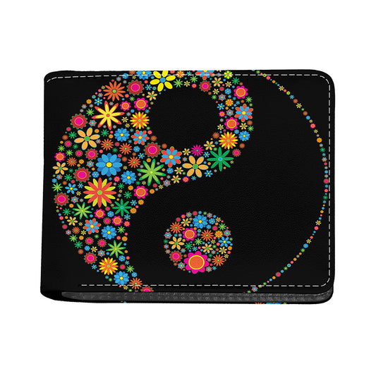 Colorful Flowers Yin Yang Print Bifold Wallet