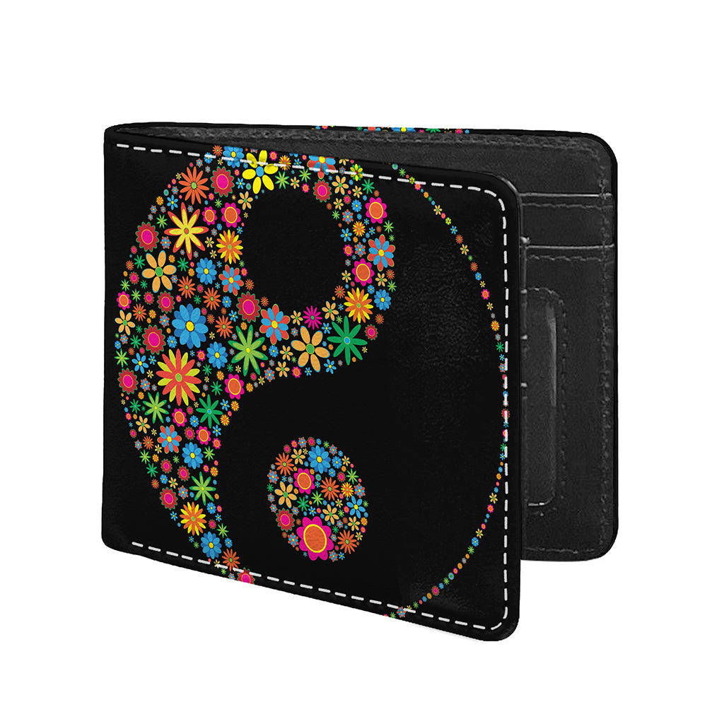 Colorful Flowers Yin Yang Print Bifold Wallet