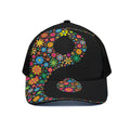 Colorful Flowers Yin Yang Print Black Mesh Trucker Hat