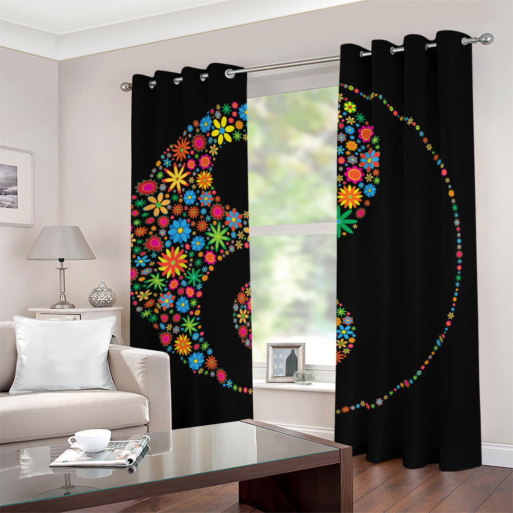 Colorful Flowers Yin Yang Print Blackout Grommet Curtains