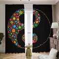 Colorful Flowers Yin Yang Print Dimout Pencil Pleat Curtains