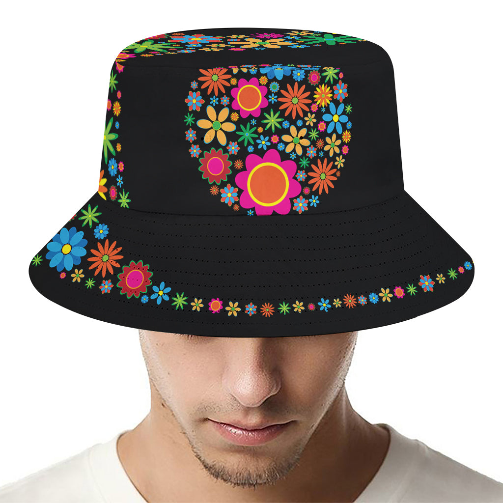 Colorful Flowers Yin Yang Print Bucket Hat