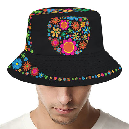 Colorful Flowers Yin Yang Print Bucket Hat
