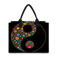 Colorful Flowers Yin Yang Print Canvas Tote Bag
