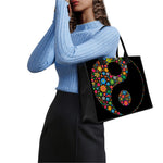 Colorful Flowers Yin Yang Print Canvas Tote Bag