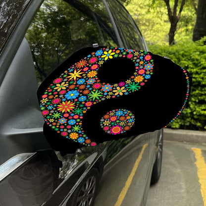 Colorful Flowers Yin Yang Print Car Side Mirror Covers