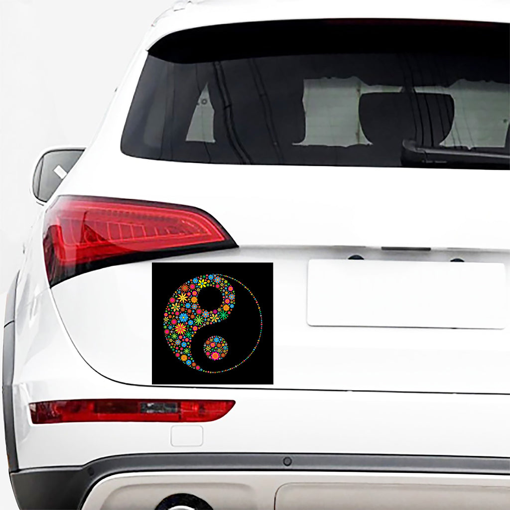 Colorful Flowers Yin Yang Print Car Sticker
