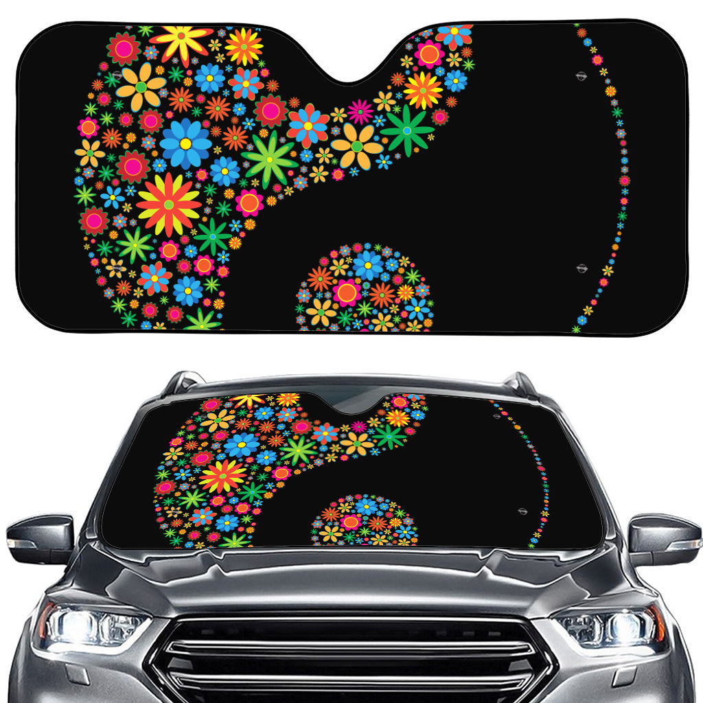 Colorful Flowers Yin Yang Print Car Windshield Sun Shade