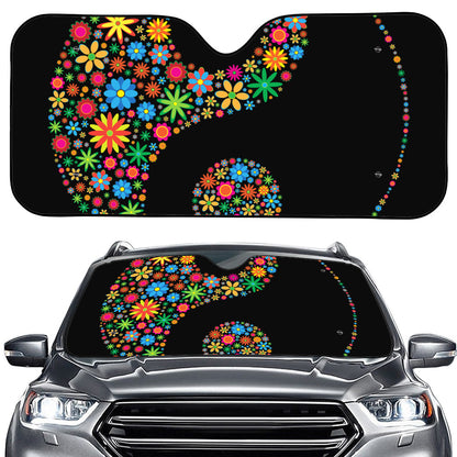 Colorful Flowers Yin Yang Print Car Windshield Sun Shade