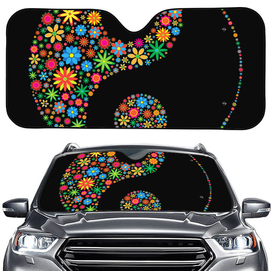 Colorful Flowers Yin Yang Print Car Windshield Sun Shade