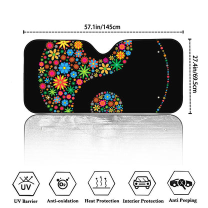 Colorful Flowers Yin Yang Print Car Windshield Sun Shade