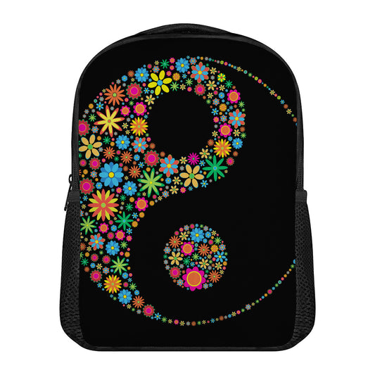 Colorful Flowers Yin Yang Print Casual Backpack