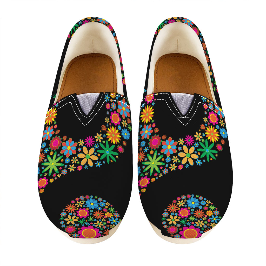 Colorful Flowers Yin Yang Print Casual Shoes