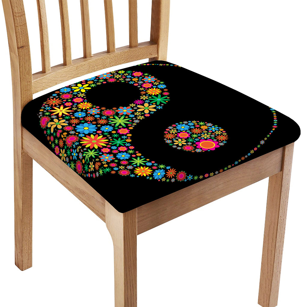 Colorful Flowers Yin Yang Print Chair Cushion Cover