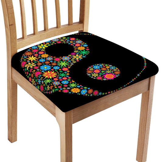 Colorful Flowers Yin Yang Print Chair Cushion Cover