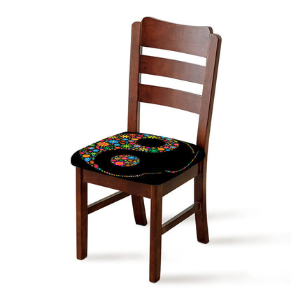 Colorful Flowers Yin Yang Print Chair Cushion Cover