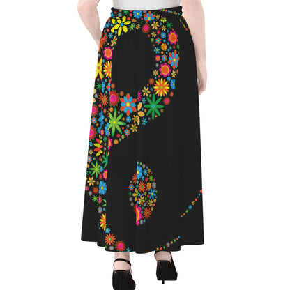 Colorful Flowers Yin Yang Print Chiffon Maxi Skirt