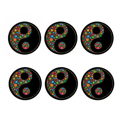Colorful Flowers Yin Yang Print Coaster Set
