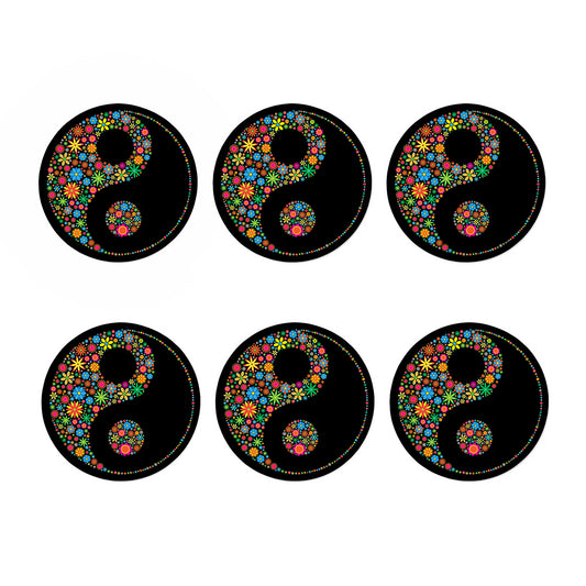 Colorful Flowers Yin Yang Print Coaster Set