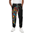 Colorful Flowers Yin Yang Print Cotton Sweatpants