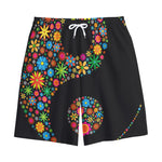 Colorful Flowers Yin Yang Print Cotton Shorts