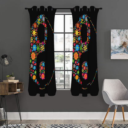 Colorful Flowers Yin Yang Print Curtain