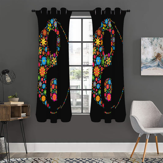 Colorful Flowers Yin Yang Print Curtain