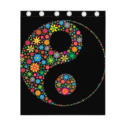 Colorful Flowers Yin Yang Print Curtain