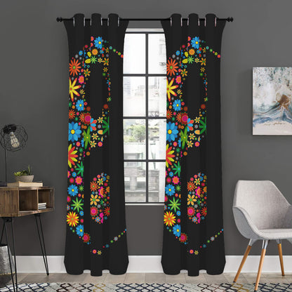 Colorful Flowers Yin Yang Print Curtain