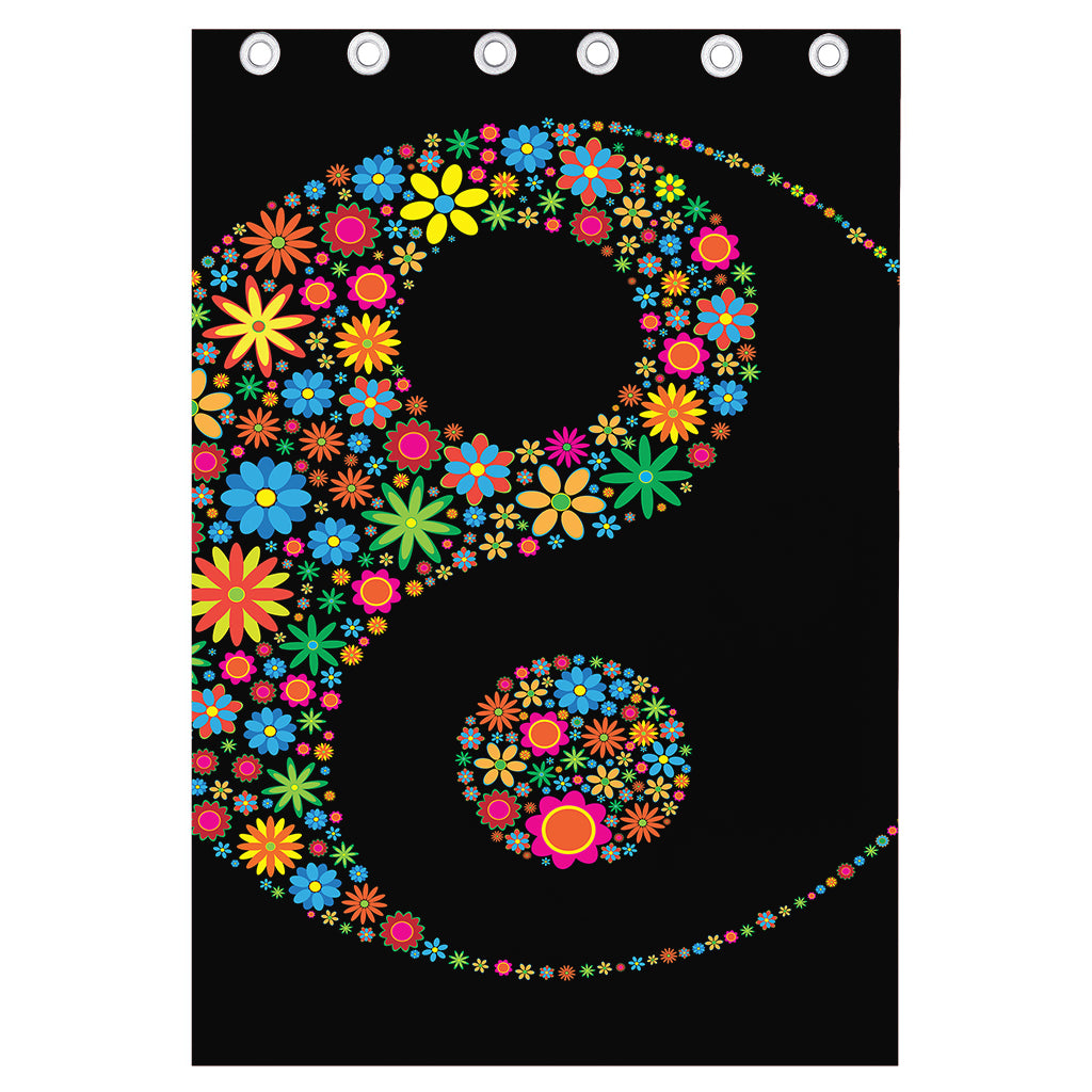 Colorful Flowers Yin Yang Print Curtain