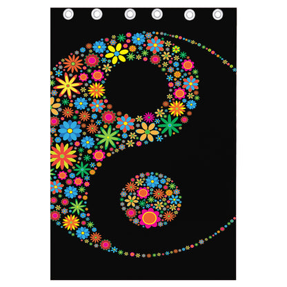 Colorful Flowers Yin Yang Print Curtain
