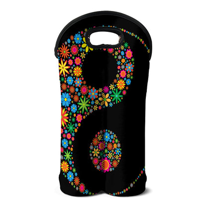 Colorful Flowers Yin Yang Print Double Neoprene Wine Tote