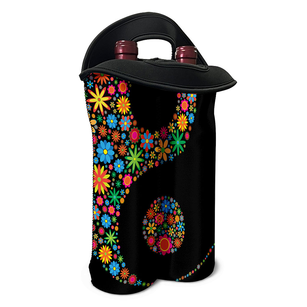 Colorful Flowers Yin Yang Print Double Neoprene Wine Tote