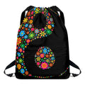 Colorful Flowers Yin Yang Print Drawstring Backpack