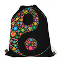 Colorful Flowers Yin Yang Print Drawstring Bag