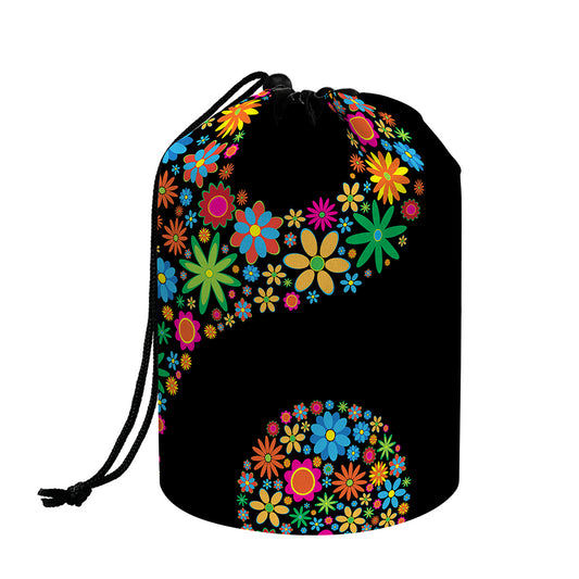 Colorful Flowers Yin Yang Print Drawstring Makeup Bag