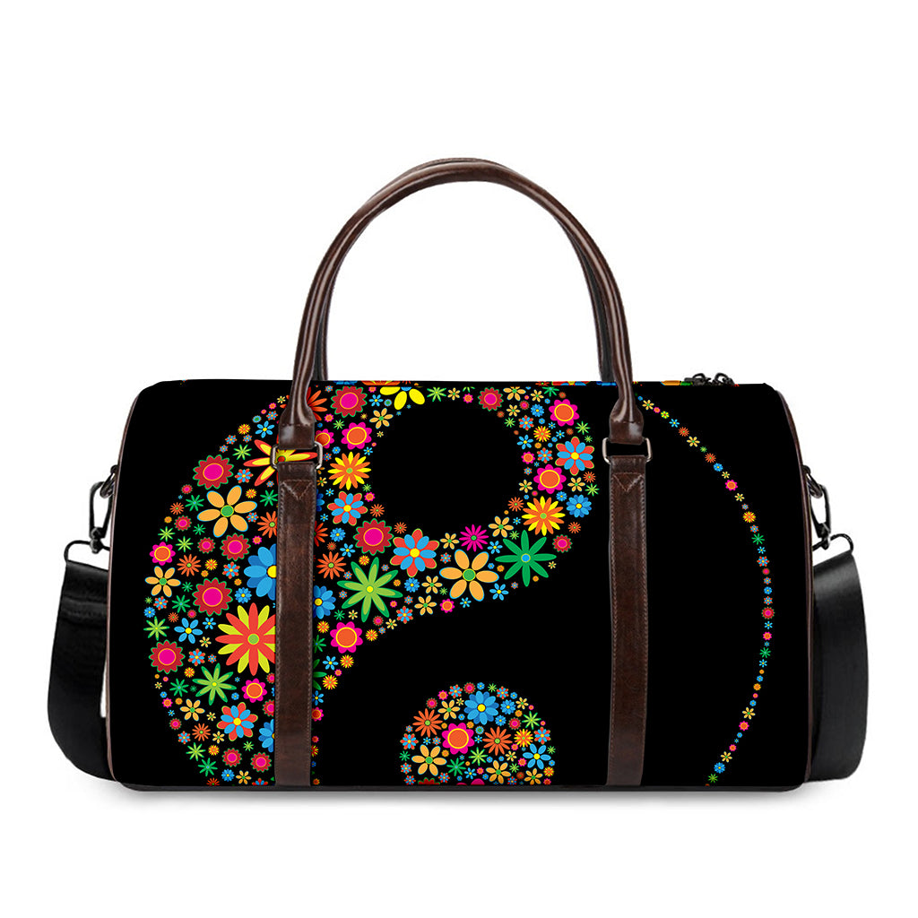Colorful Flowers Yin Yang Print Duffle Bag