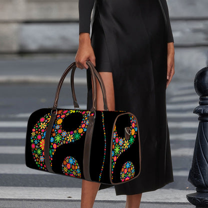 Colorful Flowers Yin Yang Print Duffle Bag