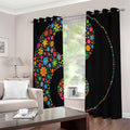 Colorful Flowers Yin Yang Print Extra Wide Grommet Curtains