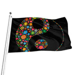 Colorful Flowers Yin Yang Print Flag
