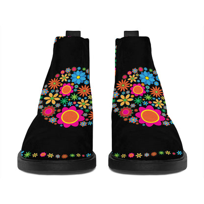 Colorful Flowers Yin Yang Print Flat Ankle Boots
