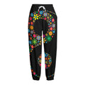 Colorful Flowers Yin Yang Print Fleece Lined Knit Pants