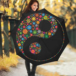 Colorful Flowers Yin Yang Print Foldable Umbrella