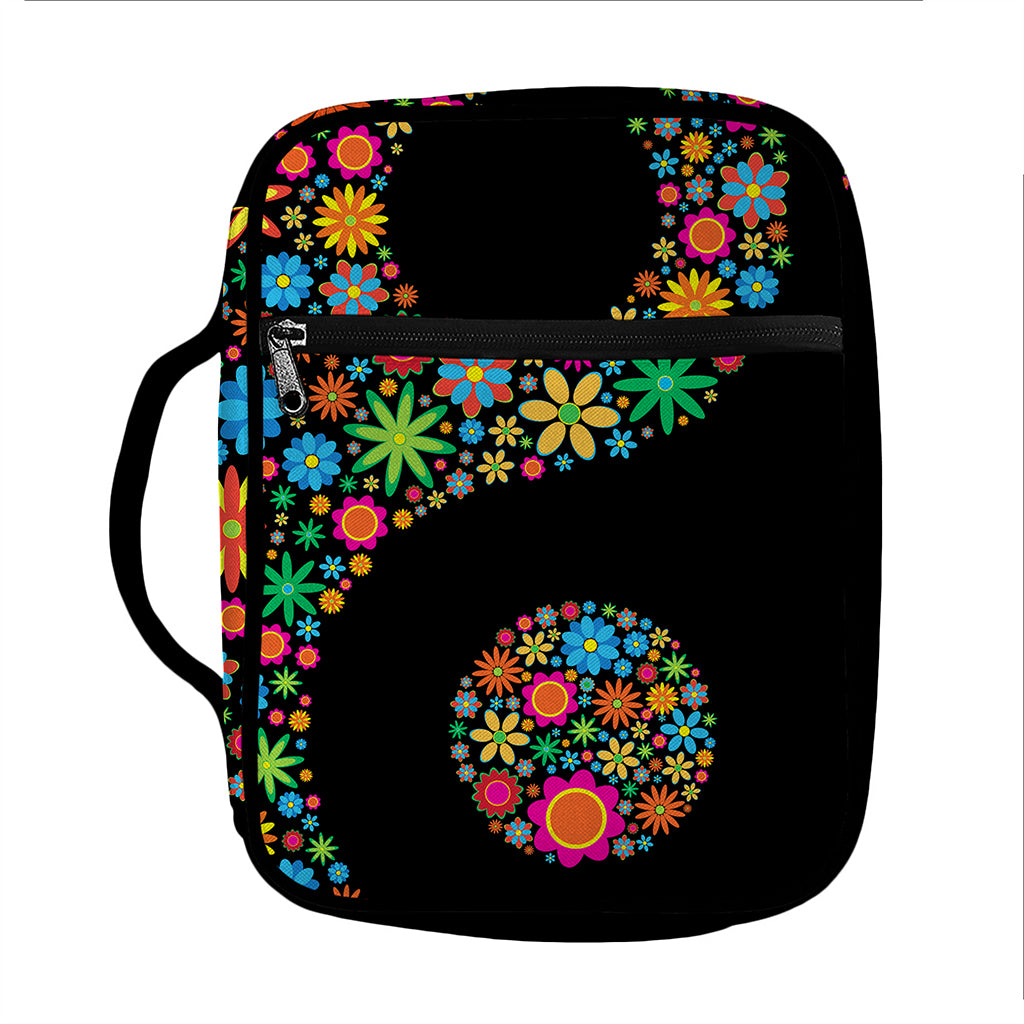 Colorful Flowers Yin Yang Print Front Pocket Bible Bag