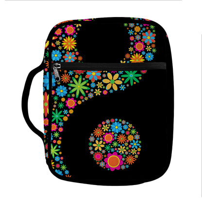 Colorful Flowers Yin Yang Print Front Pocket Bible Bag
