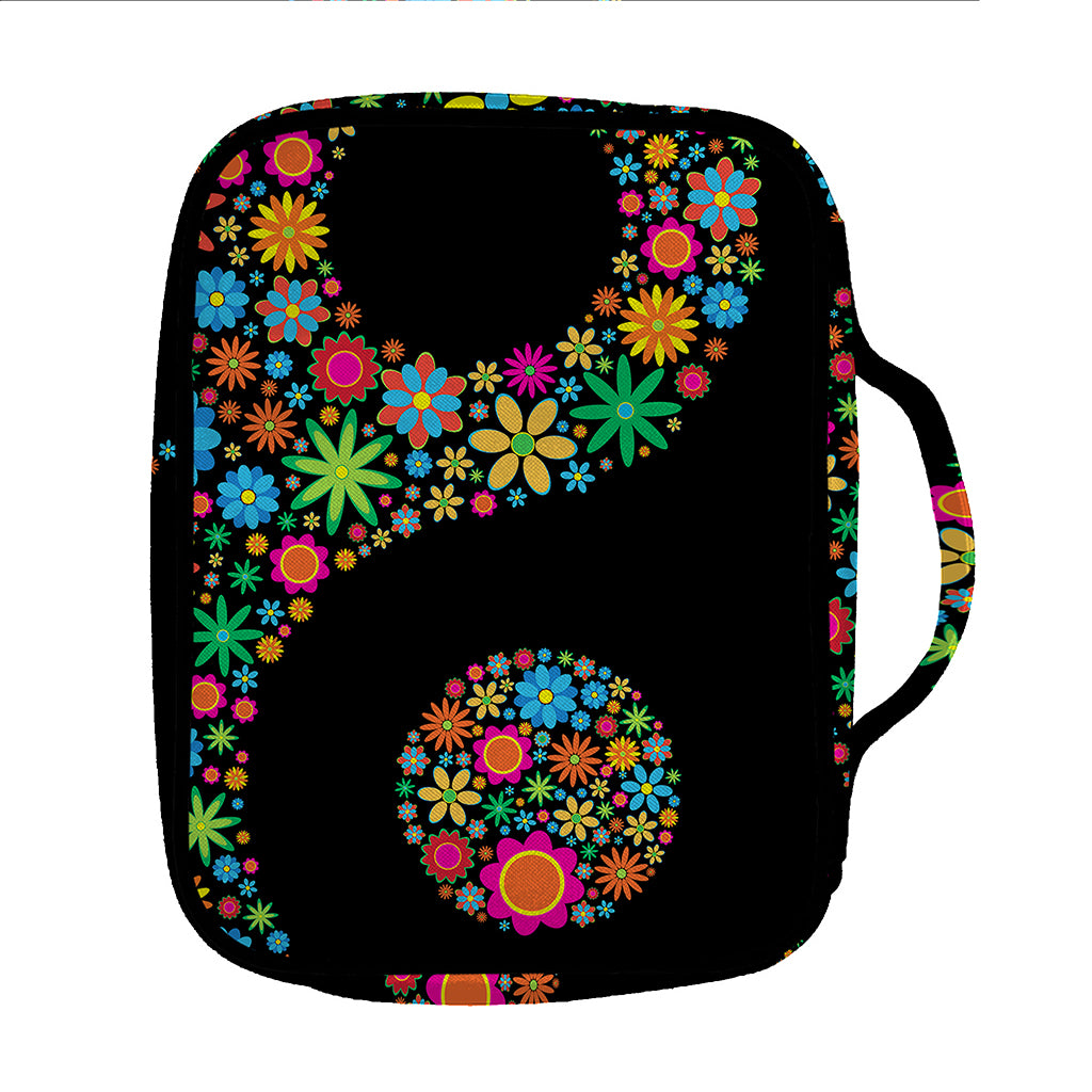 Colorful Flowers Yin Yang Print Front Pocket Bible Bag