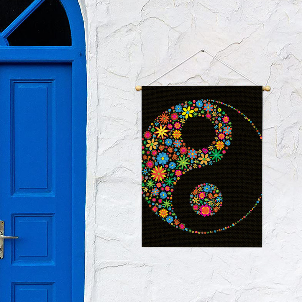 Colorful Flowers Yin Yang Print Garden Flag