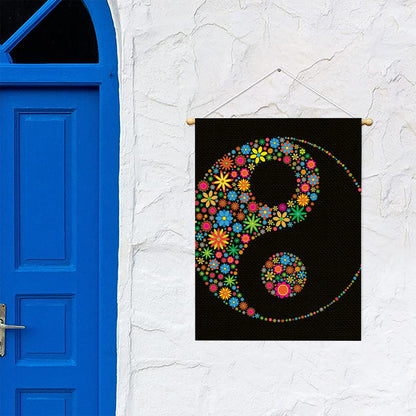 Colorful Flowers Yin Yang Print Garden Flag